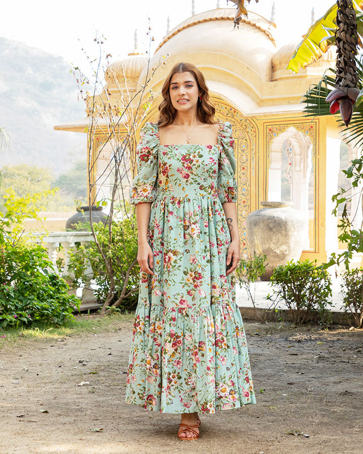 Green Floral Printed Maxi