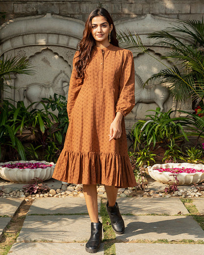 Brown Schiffli Dress