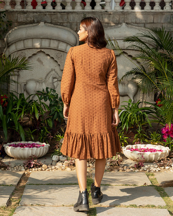 Brown Schiffli Dress
