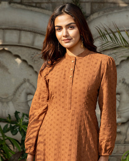 Brown Schiffli Dress