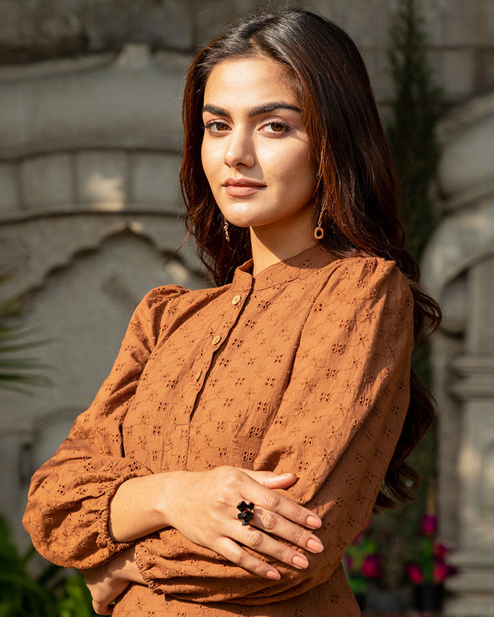 Brown Schiffli Dress
