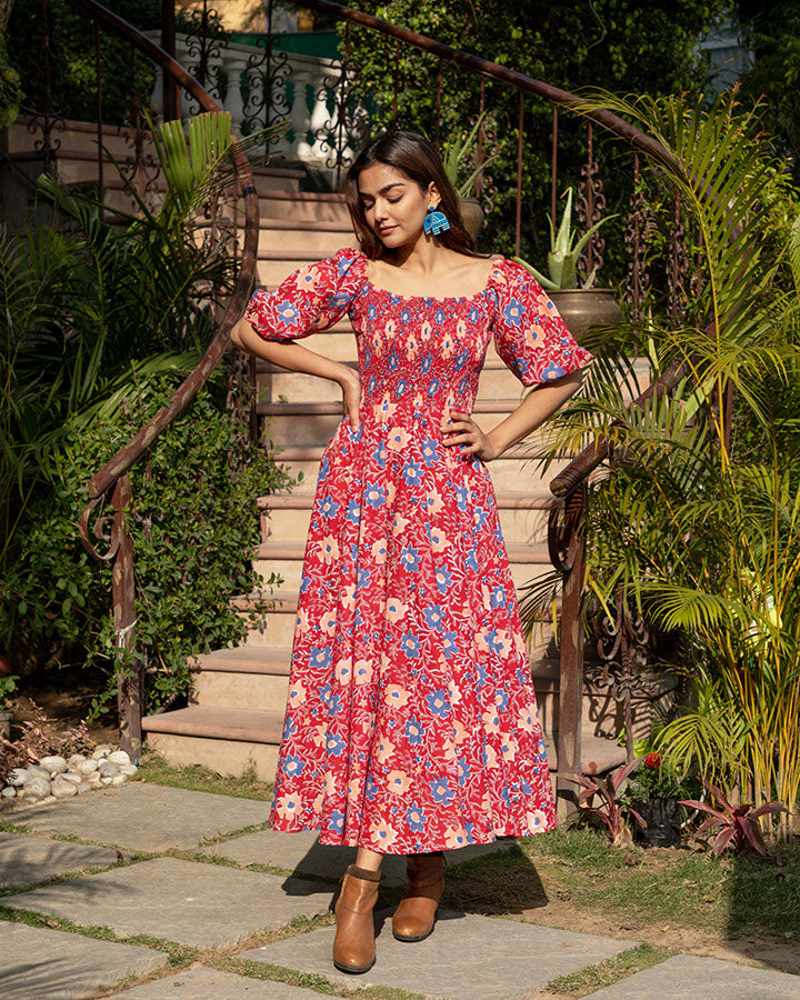 Red Block Printed Maxi