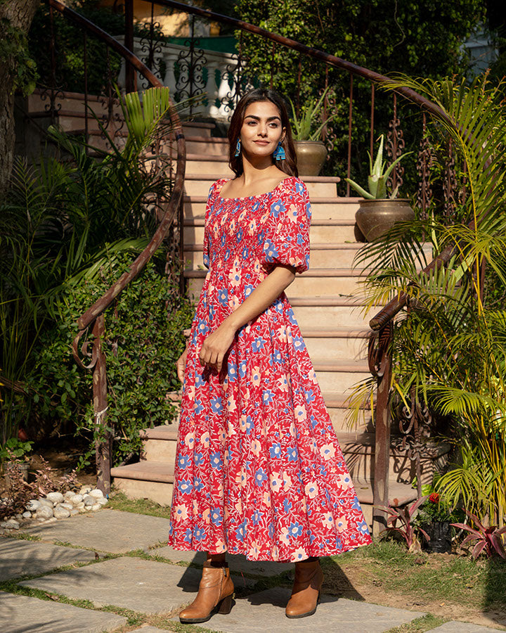 Red Block Printed Maxi