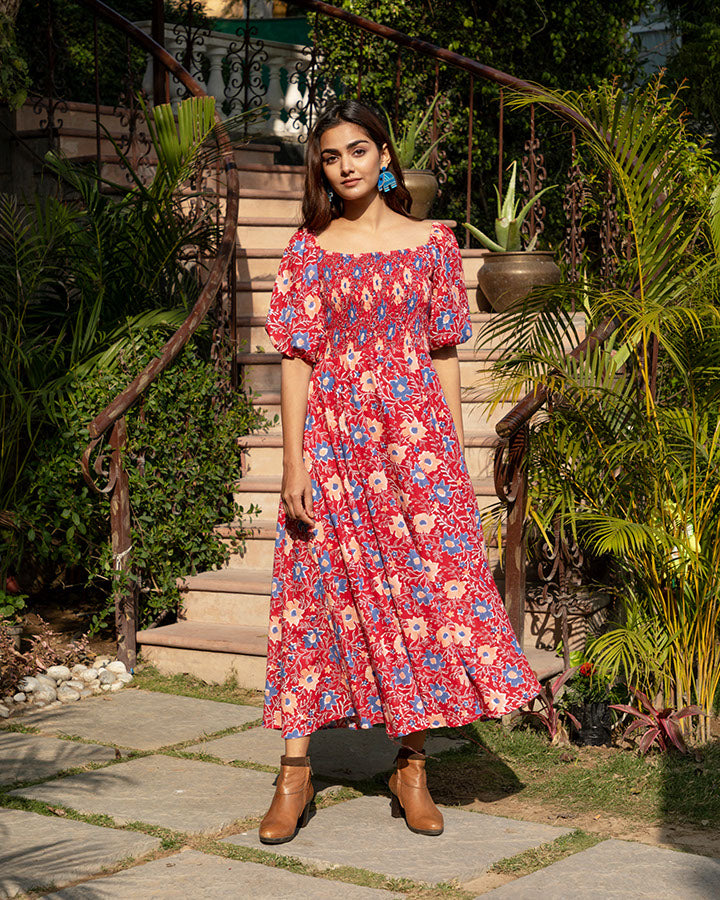 Red Block Printed Maxi
