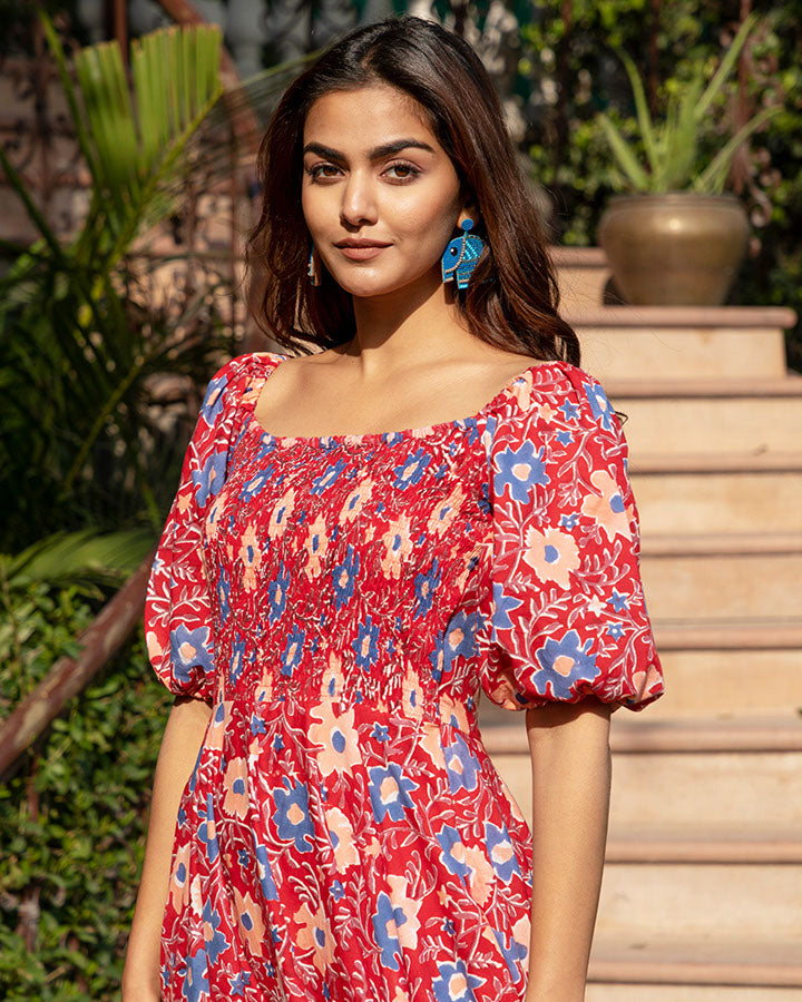 Red Block Printed Maxi