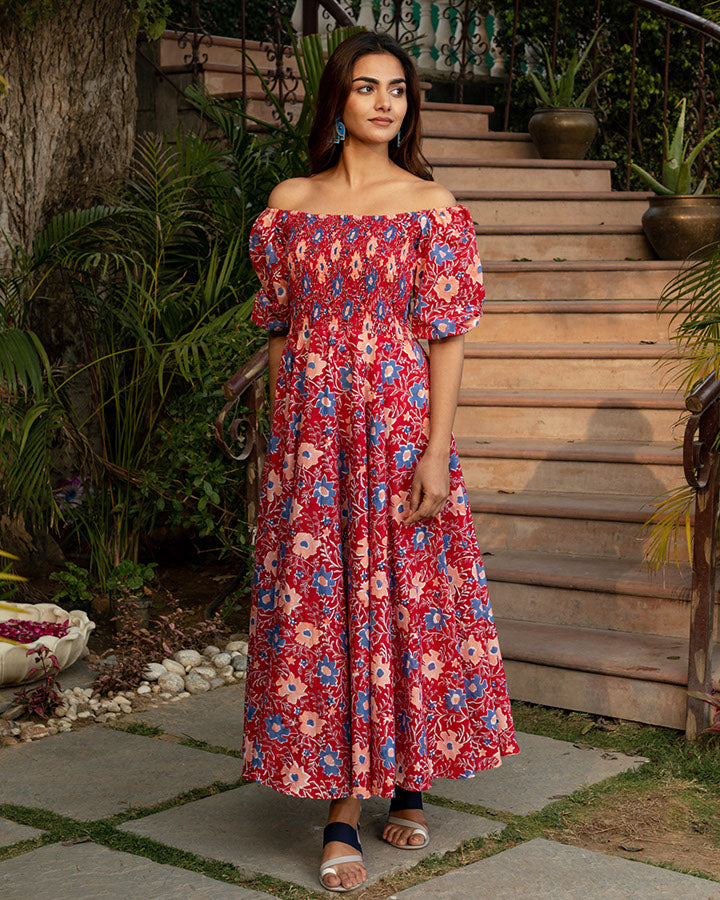 Red Block Printed Maxi