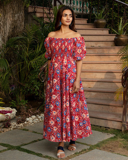 Red Block Printed Maxi