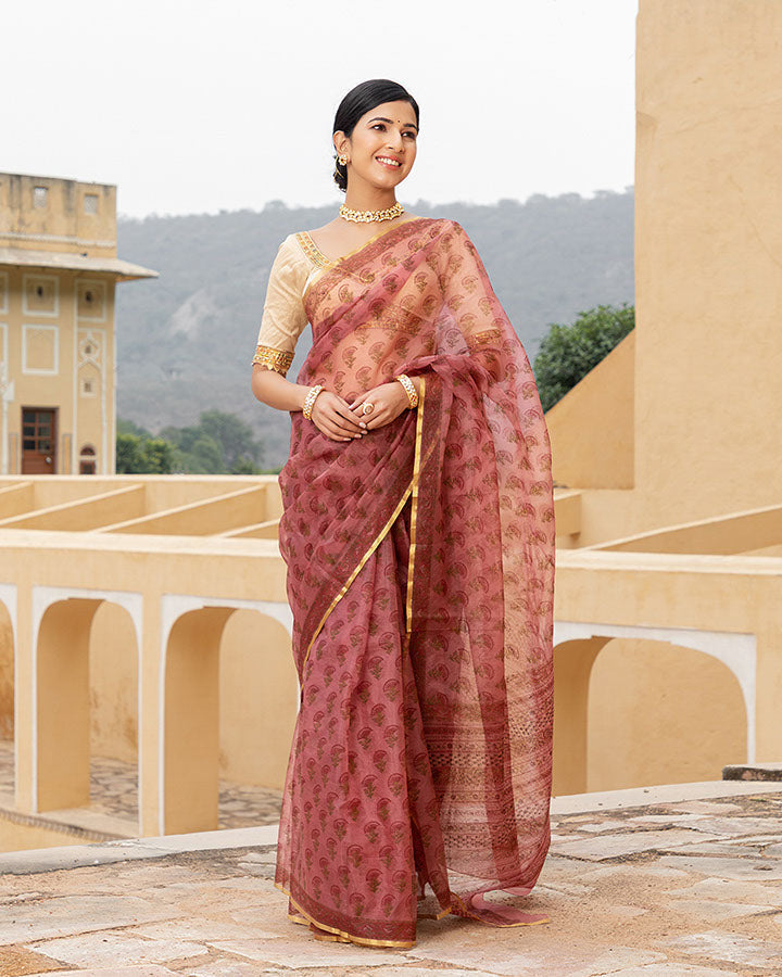 Rosewood Buta Organza Saree