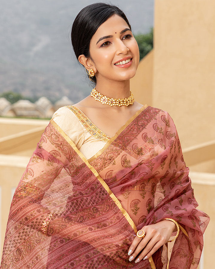 Rosewood Buta Organza Saree