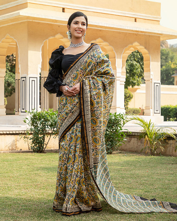 Blue Floral Chanderi Saree