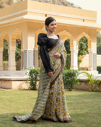 Blue Floral Chanderi Saree