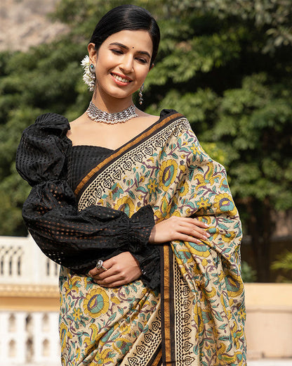 Blue Floral Chanderi Saree