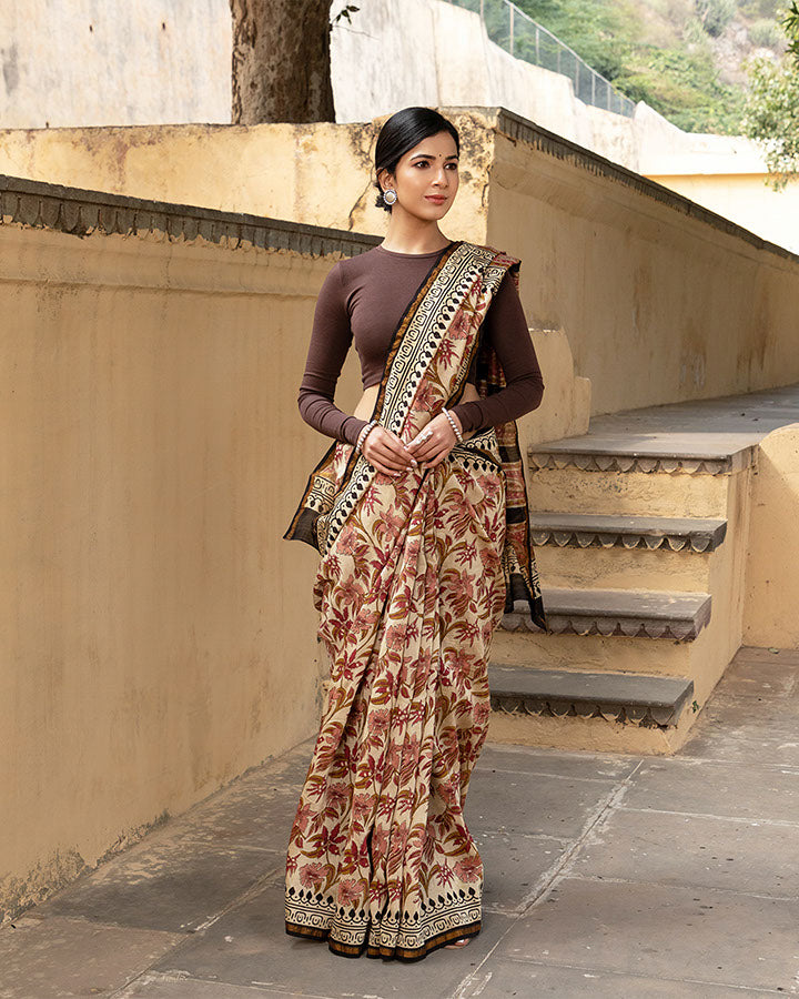 Red Floral Chanderi Saree