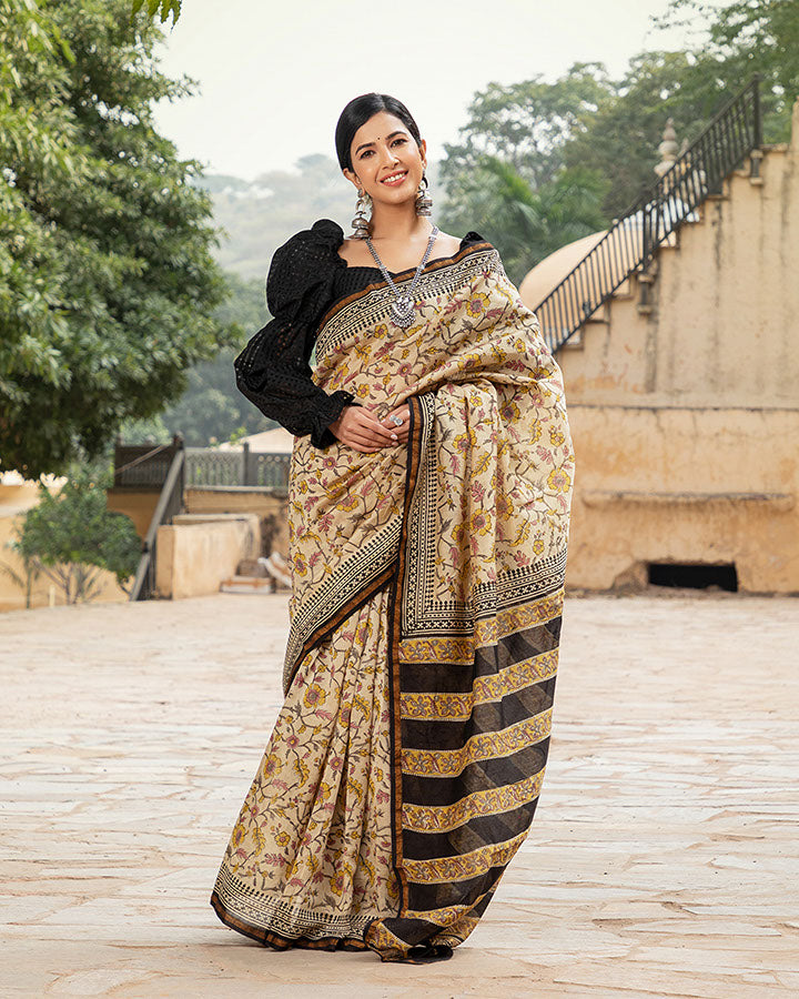 Yellow Floral Chanderi Saree