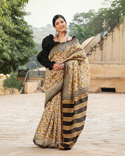 Yellow Floral Chanderi Saree