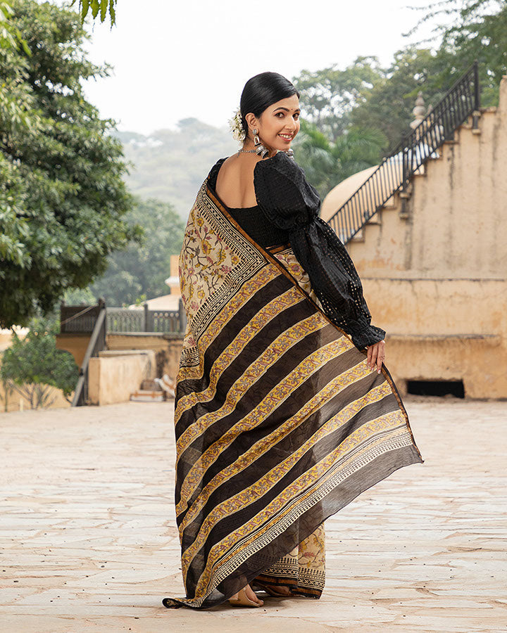 Yellow Floral Chanderi Saree