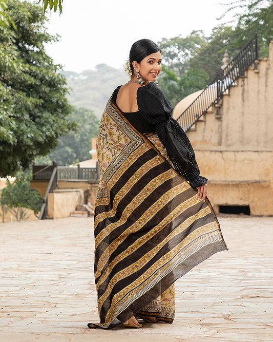 Yellow Floral Chanderi Saree