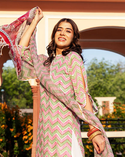 Gulabi Wave Block Suit Set