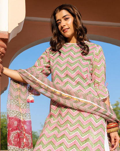 Gulabi Wave Block Suit Set