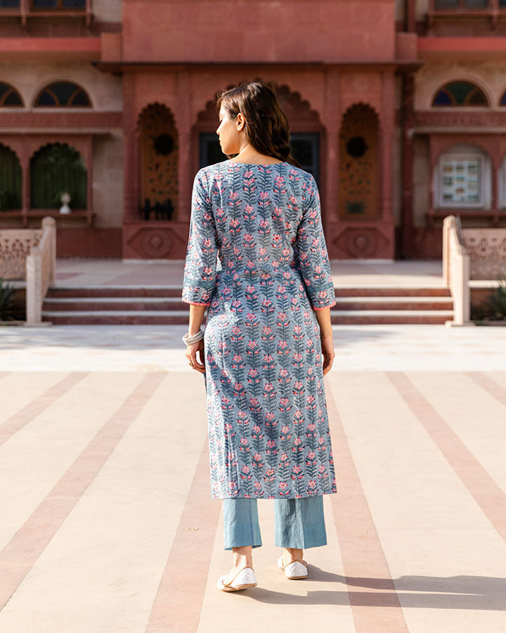 Pink Blossom Blue Block Suit