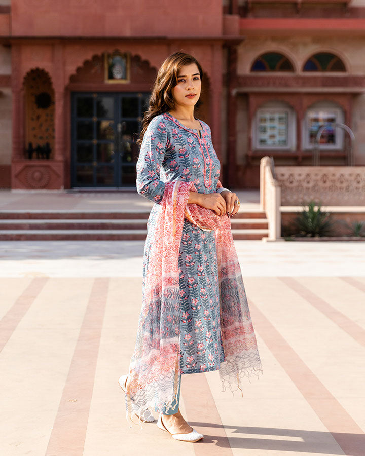 Pink Blossom Blue Block Suit