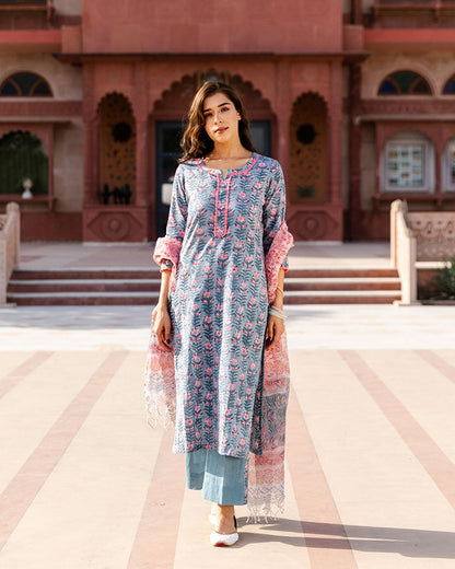 Pink Blossom Blue Block Suit