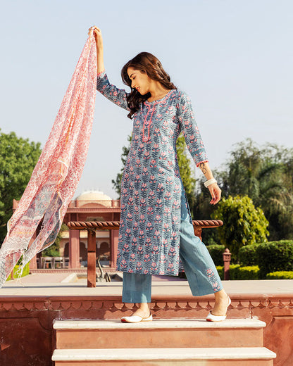 Pink Blossom Blue Block Suit