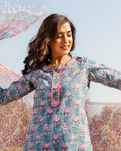Pink Blossom Blue Block Suit