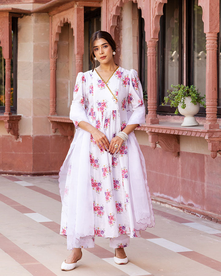 Rose White Muslin Suit