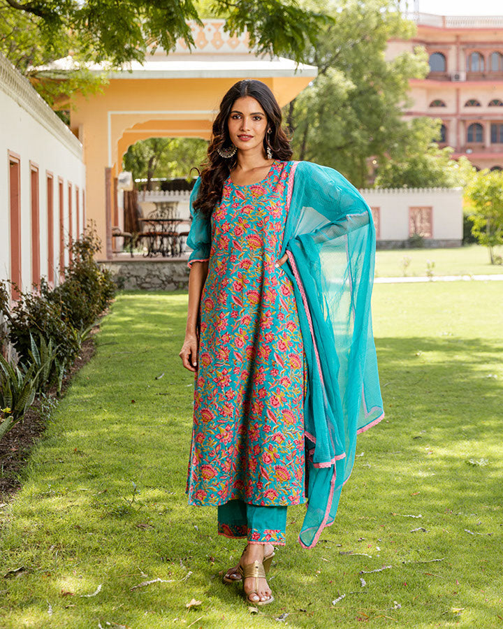Fushia Jaal Teal Block Suit