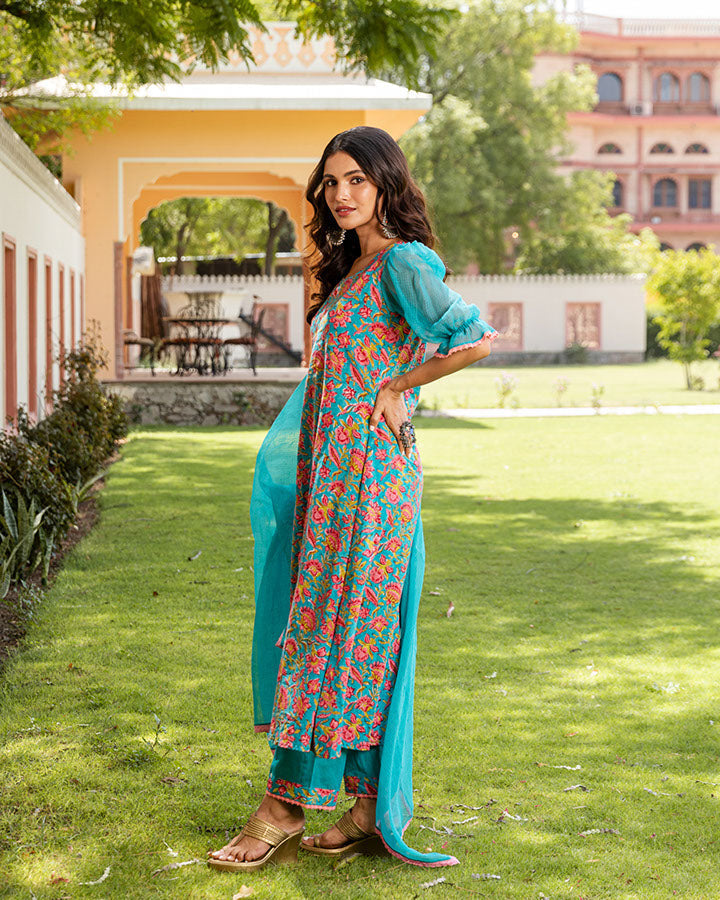 Fushia Jaal Teal Block Suit