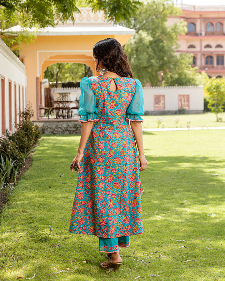 Fushia Jaal Teal Block Suit
