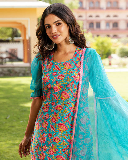 Fushia Jaal Teal Block Suit