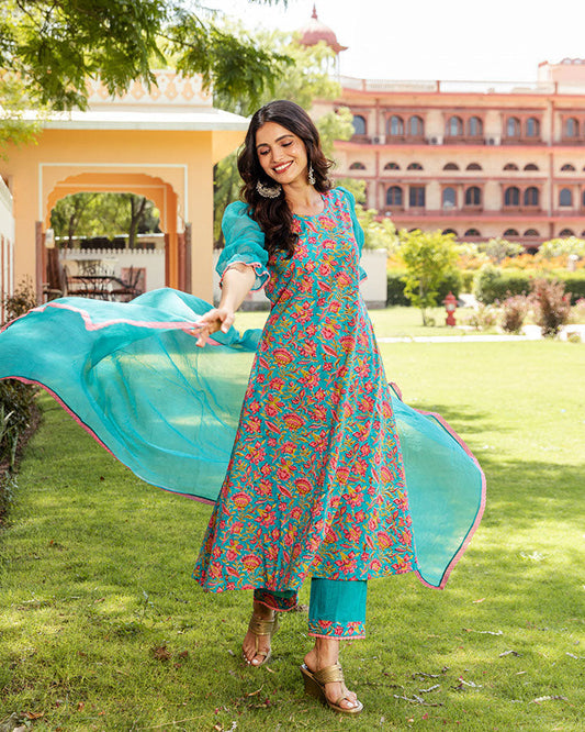 Fushia Jaal Teal Block Suit