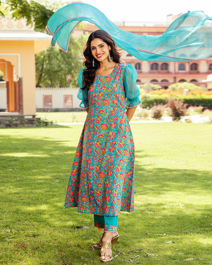 Fushia Jaal Teal Block Suit