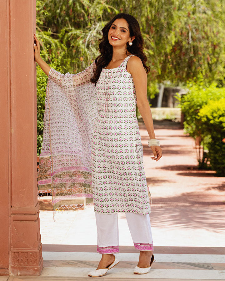Lavender Buta Block Suit Set