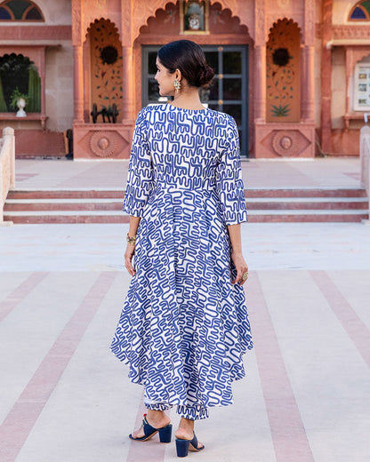 Blue Abstract Muslin Suit Set
