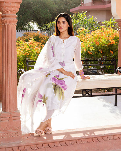 White Clementis Handpaint Suit Set