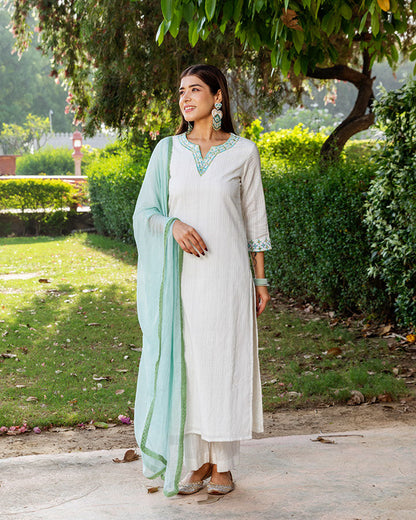 White Mehtab Dobby Suit Set