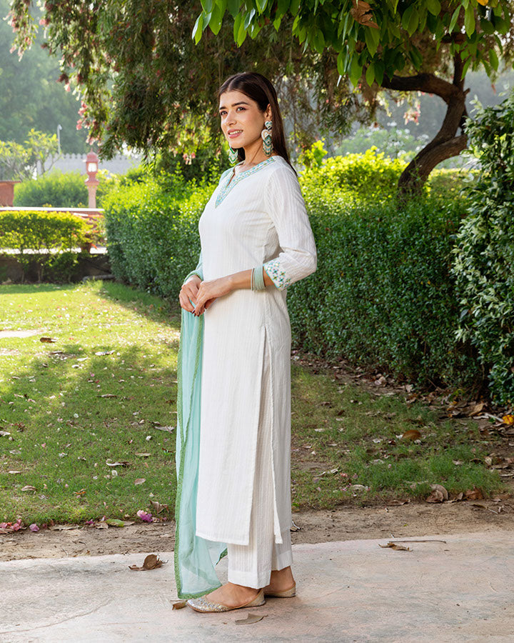 White Mehtab Dobby Suit Set