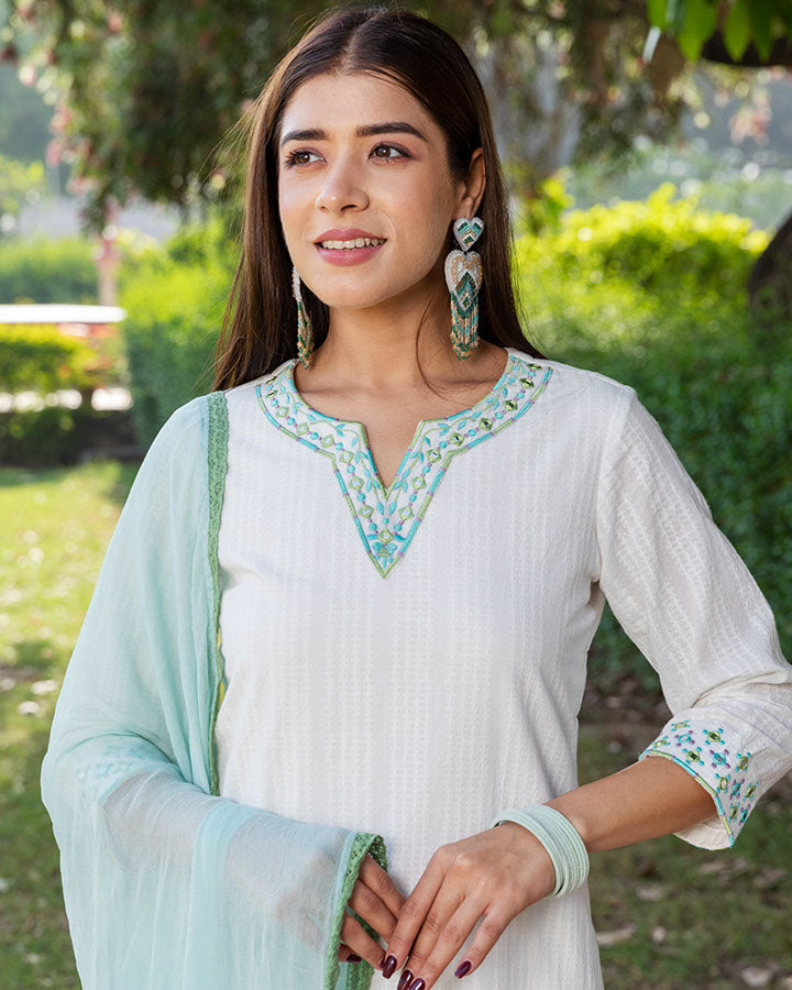 White Mehtab Dobby Suit Set