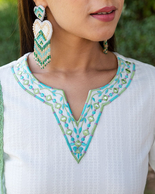 White Mehtab Dobby Suit Set