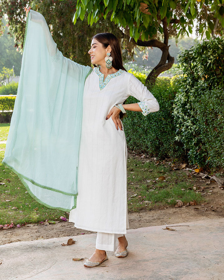 White Mehtab Dobby Suit Set