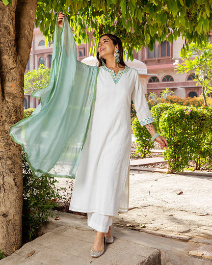 White Mehtab Dobby Suit Set