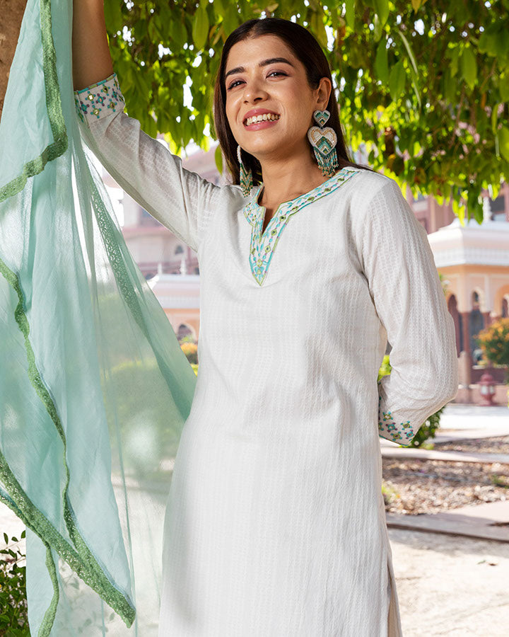 White Mehtab Dobby Suit Set