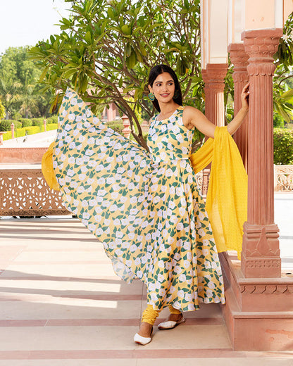 Yellow Floral Abstract Suit Set