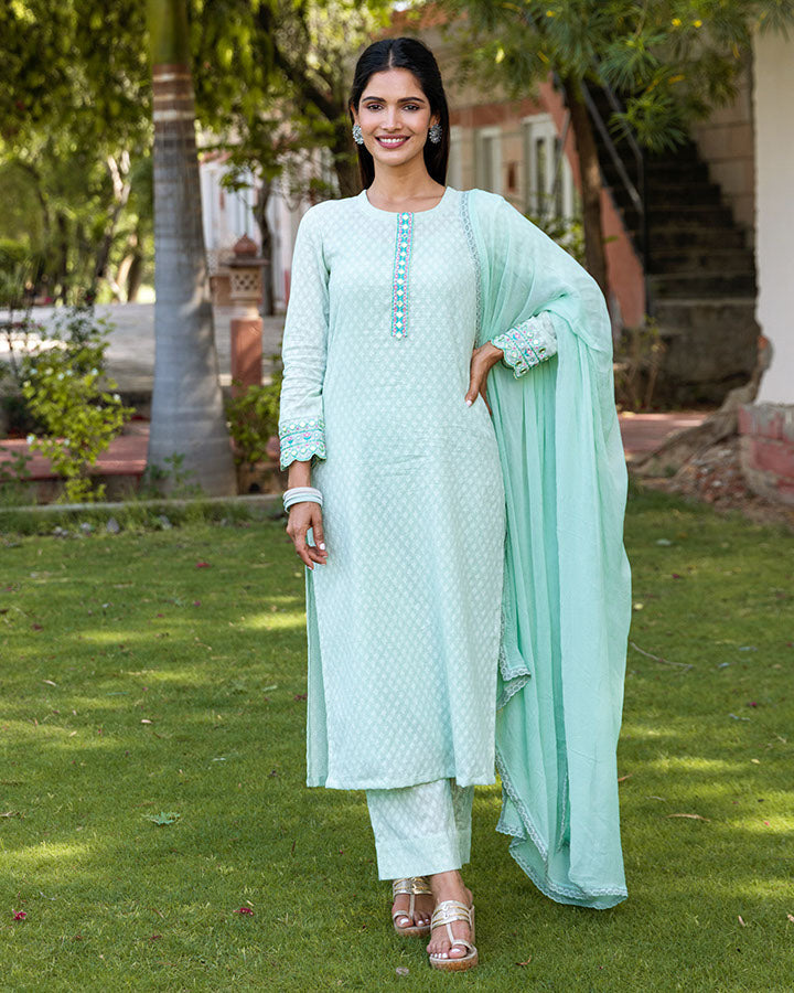 Green Noor Dobby Suit Set