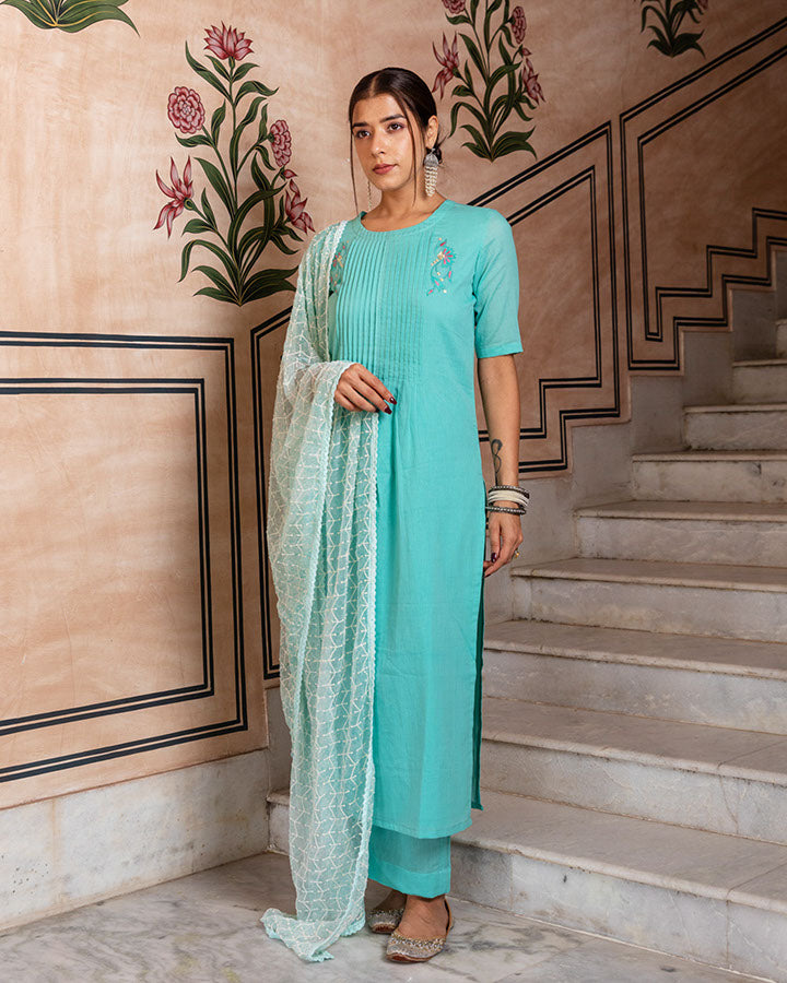 Sky Blue Embroidered Suit