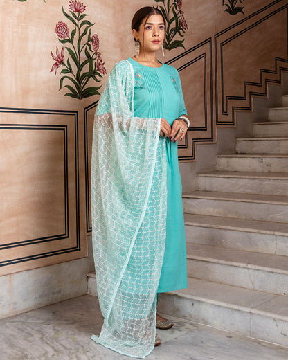 Sky Blue Embroidered Suit