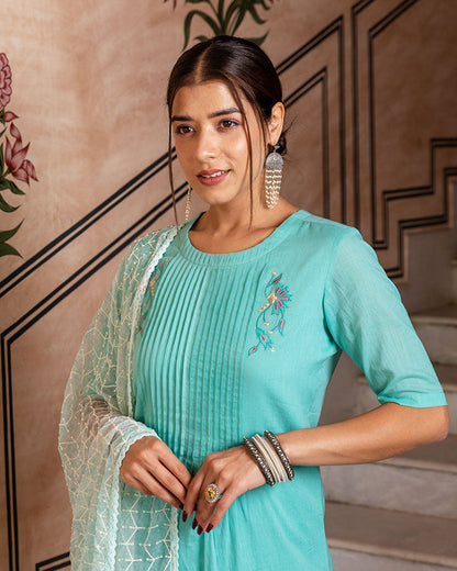 Sky Blue Embroidered Suit